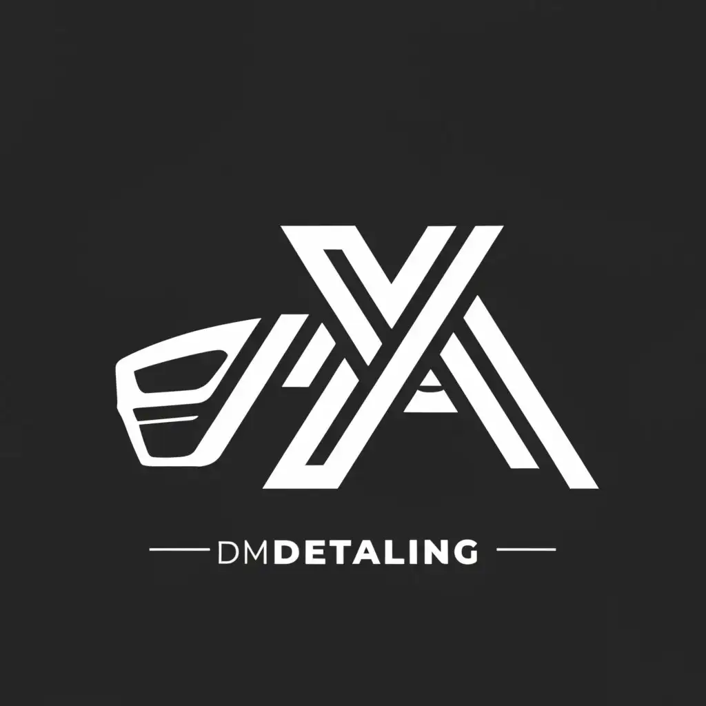 a logo design,with the text "DM, Detailing, car, Max.", main symbol:DM, car, autochemistry, polishing, washing.,Minimalistic,be used in Automotive industry,clear background