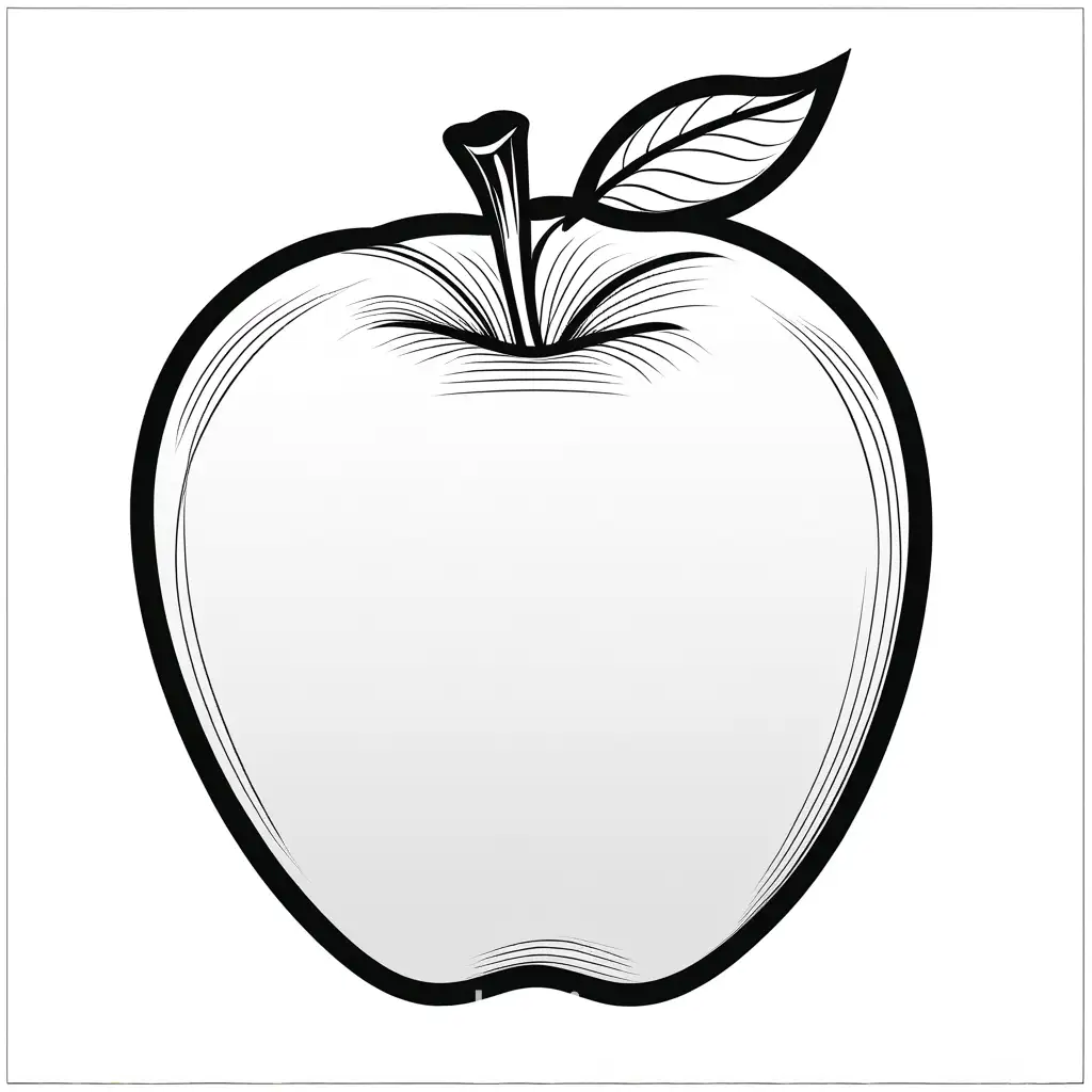 a simple image of an apple, Coloring Page, black and white, line art, white background, Simplicity, Ample White Space