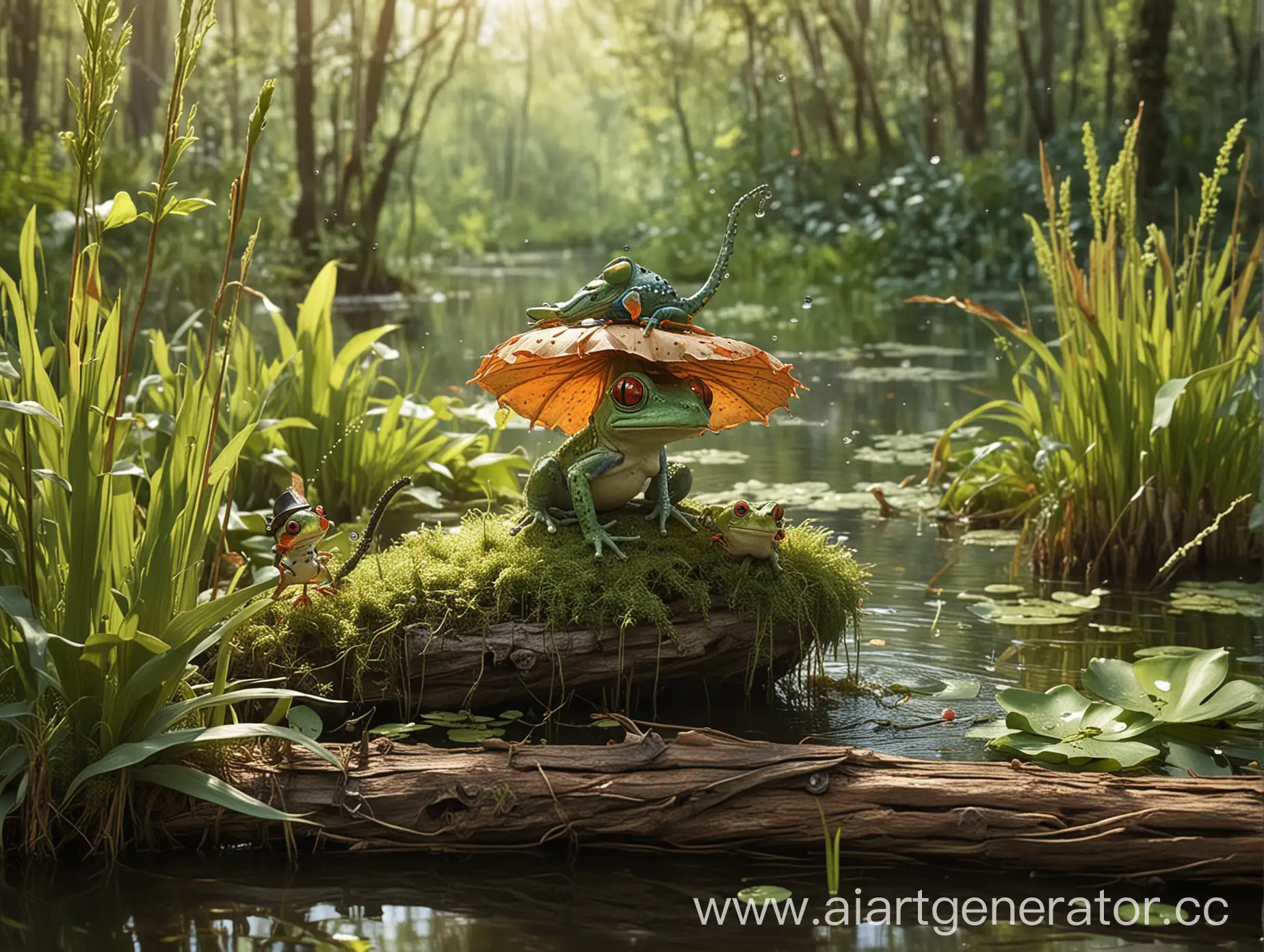 Frogs-and-Lizards-Tea-Party-in-a-Colorful-Swamp