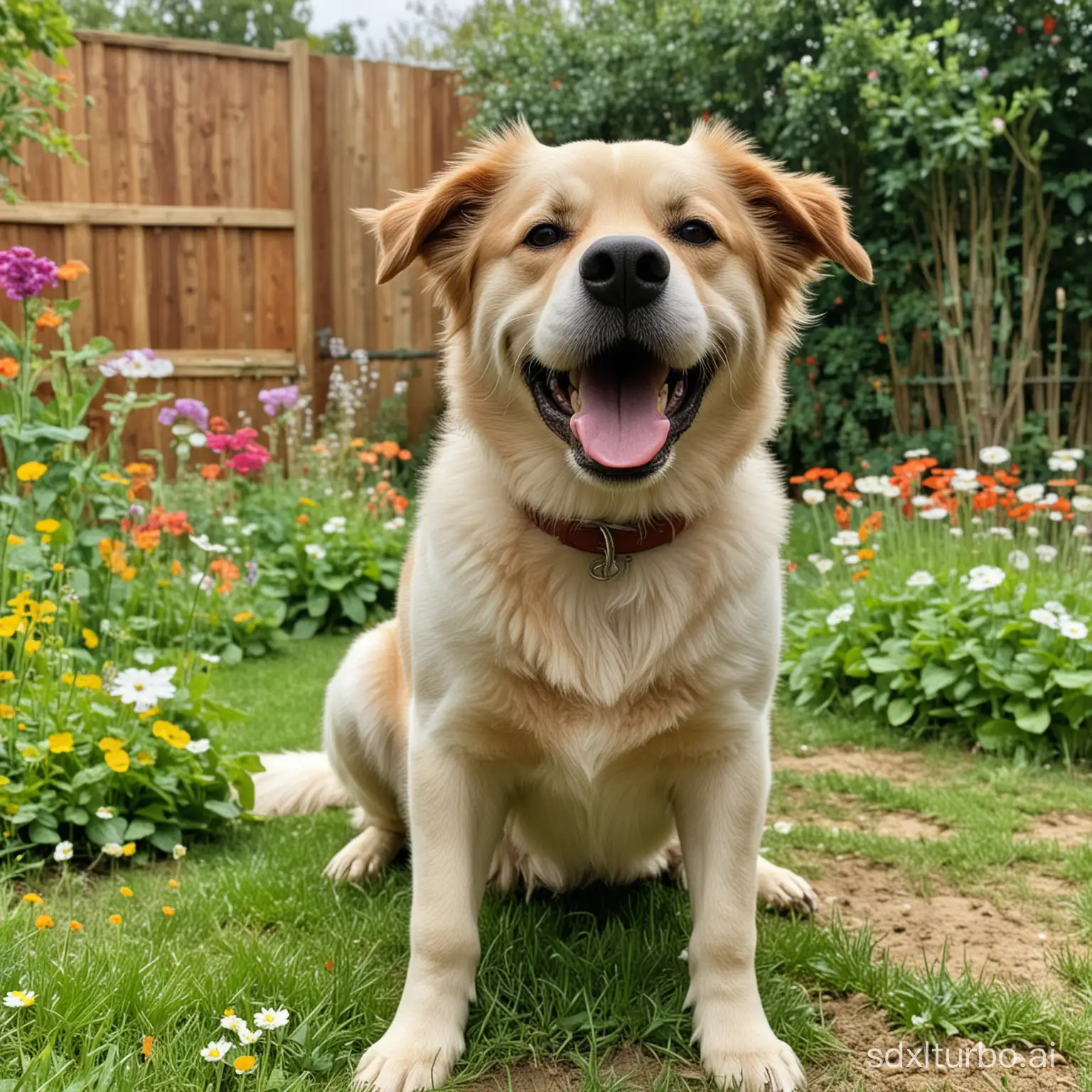 Joyful-Dog-Playing-in-a-Vibrant-Garden