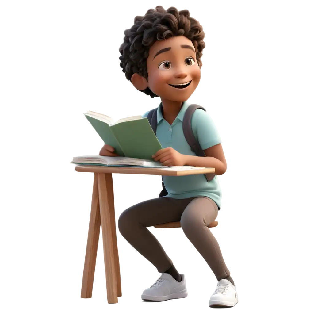 an animated pic of a child study and smiling