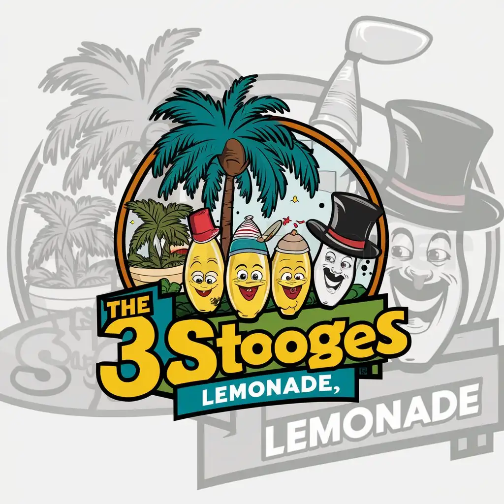 a logo design,with the text "The 3 Stooges Lemonade", main symbol:Tropical, Lemonade, Oasis, 3 Stooges lemonade, 3 silly faces,Moderate,be used in Retail industry,clear background