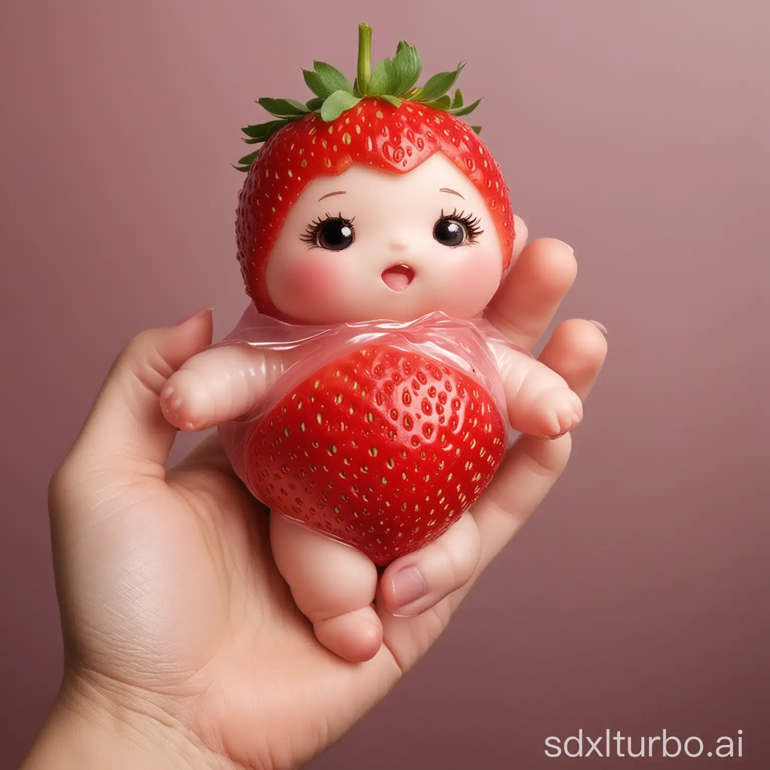 Strawberry-shaped cutie, she looks like a strawberry, her body wrapped in a complete strawberry.