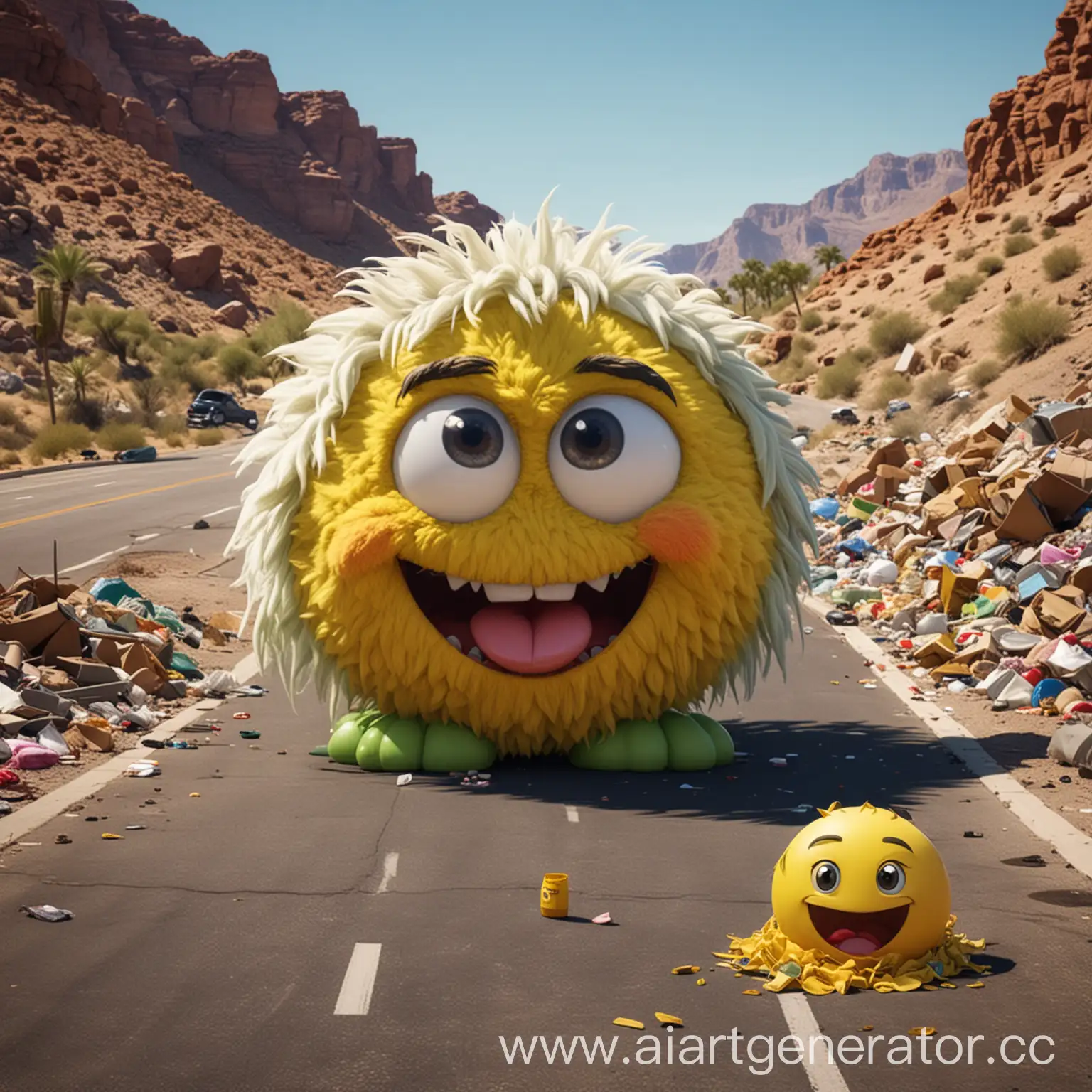 Sunny-Road-Encounter-Giant-Emoji-Monster-Confronts-Garbage-Pile