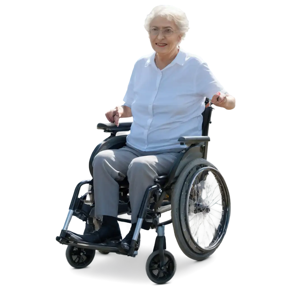 elderly person in a wheelchair holding a gardening tool