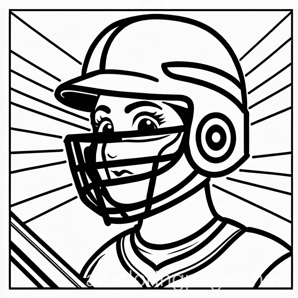 softball face mask, ample white space, Coloring Page, black and white, line art, white background, Simplicity, Ample White Space. The background of the coloring page is plain white to make it easy for young children to color within the lines. The outlines of all the subjects are easy to distinguish, making it simple for kids to color without too much difficulty