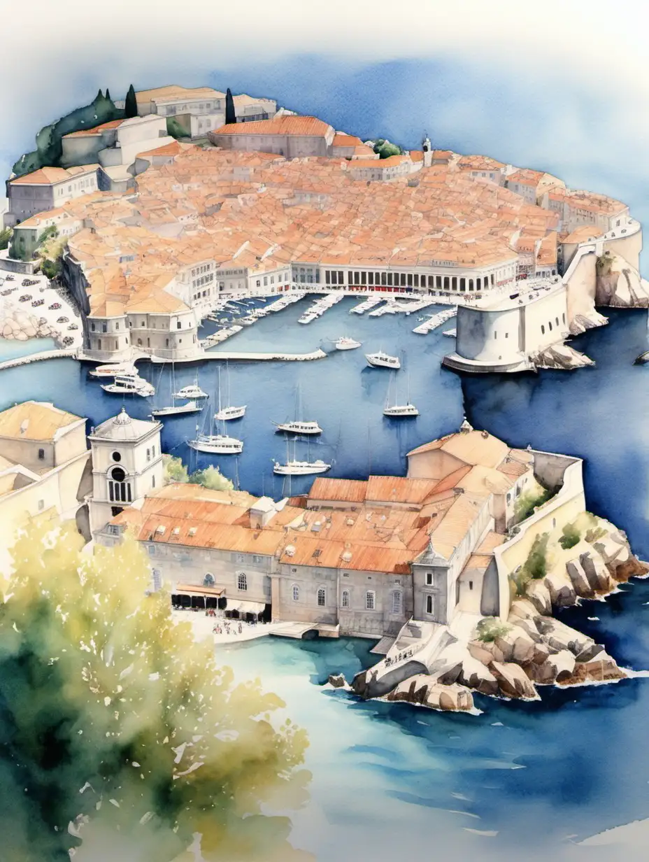 Dubrovnik Ploe Iza Grada Watercolor Painting