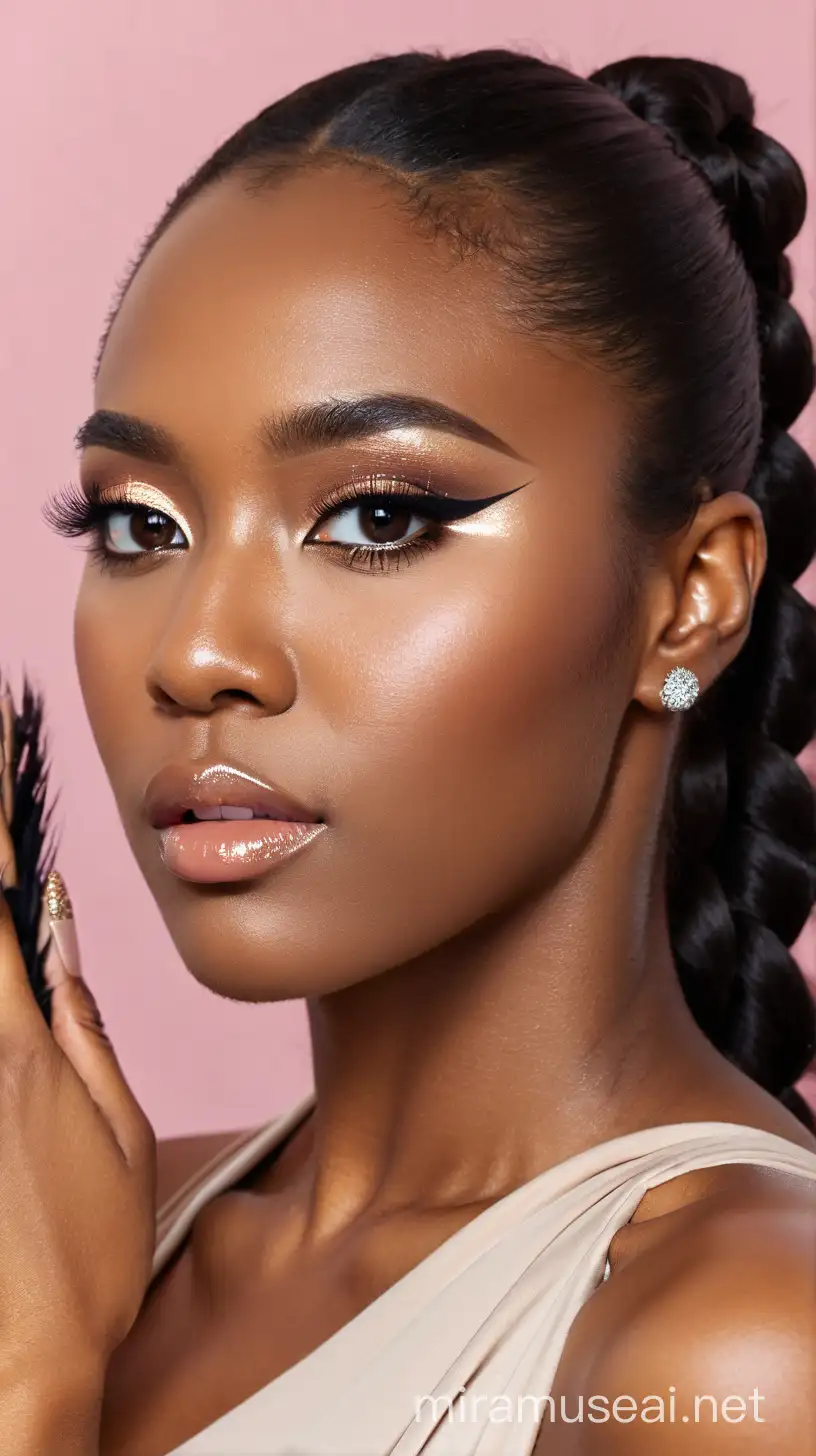 Beautiful Black Woman with Natural Makeup and False Mink Lashes