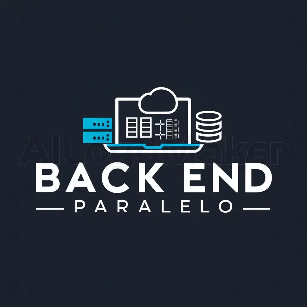 a logo design,with the text "Back End 
 Paralelo 
 A 
", main symbol:a laptop with a server a cloud and a database,Moderate,be used in Technology industry,clear background