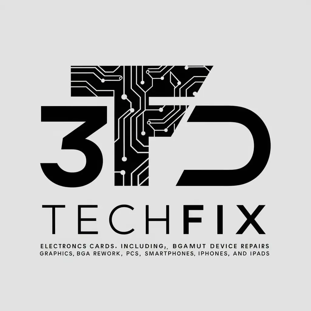 TechFix 3D:  TechFix 3D v Praze se specializuje na opravy elektronických zařízení, včetně grafických karet, BGA rework, 3D tisku, PC, mobilních telefonů, iPhone a iPad. Naši zkušení technici využívají moderní technologie pro rychlé a spolehlivé opravy. Důvěřujte nám! 
создай логотип для этого сервиса!