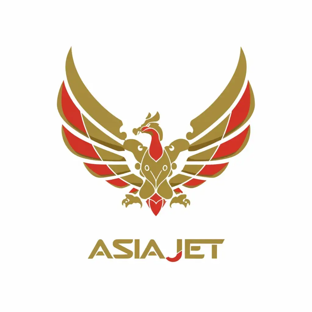 a logo design,with the text "Asia Jet", main symbol:Thai Garuda — a human-bird with fangs in the beak, bright red hands, feathers, human torso and claws. 

Indonesian Garuda is represented as a almost real gold eagle. 

On a transparent background,Minimalistic,be used in Travel industry,clear background
