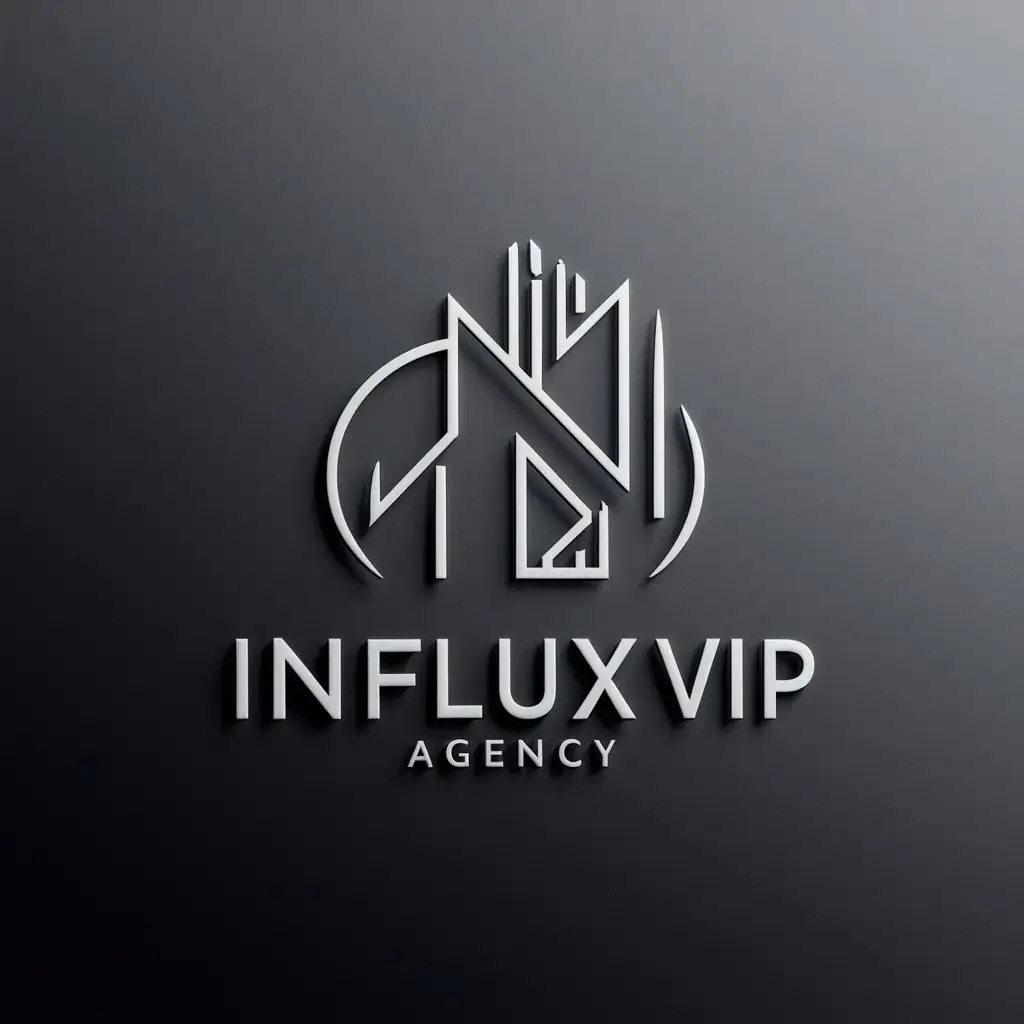 a logo design,with the text INFLUX VIP, main symbol:The minimalist logo design strikes a balance between simplicity and sophistication, reflecting the agency's commitment to cutting-edge technology and creativity. It is scalable and adaptable for various applications, including digital platforms, stationery, and marketing materials. The clean lines and minimalistic approach ensure that the logo remains timeless and easily recognizable, embodying the essence of INFLUX VIP mission and vision.,Minimalistic,clear background
