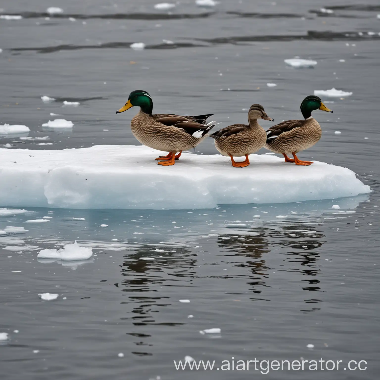 Ducks-Glide-Gracefully-on-Ice-Floe