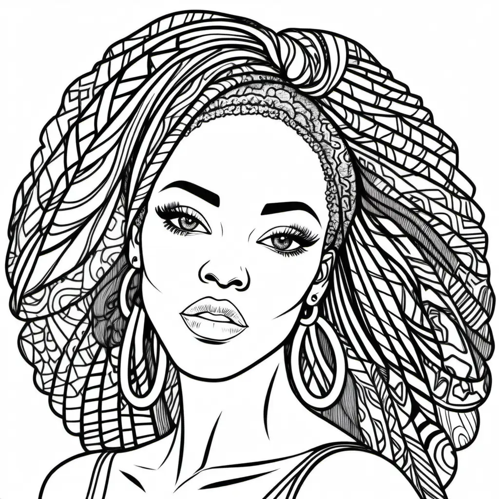 African American Model Coloring Page with Chic Fashion Accessories