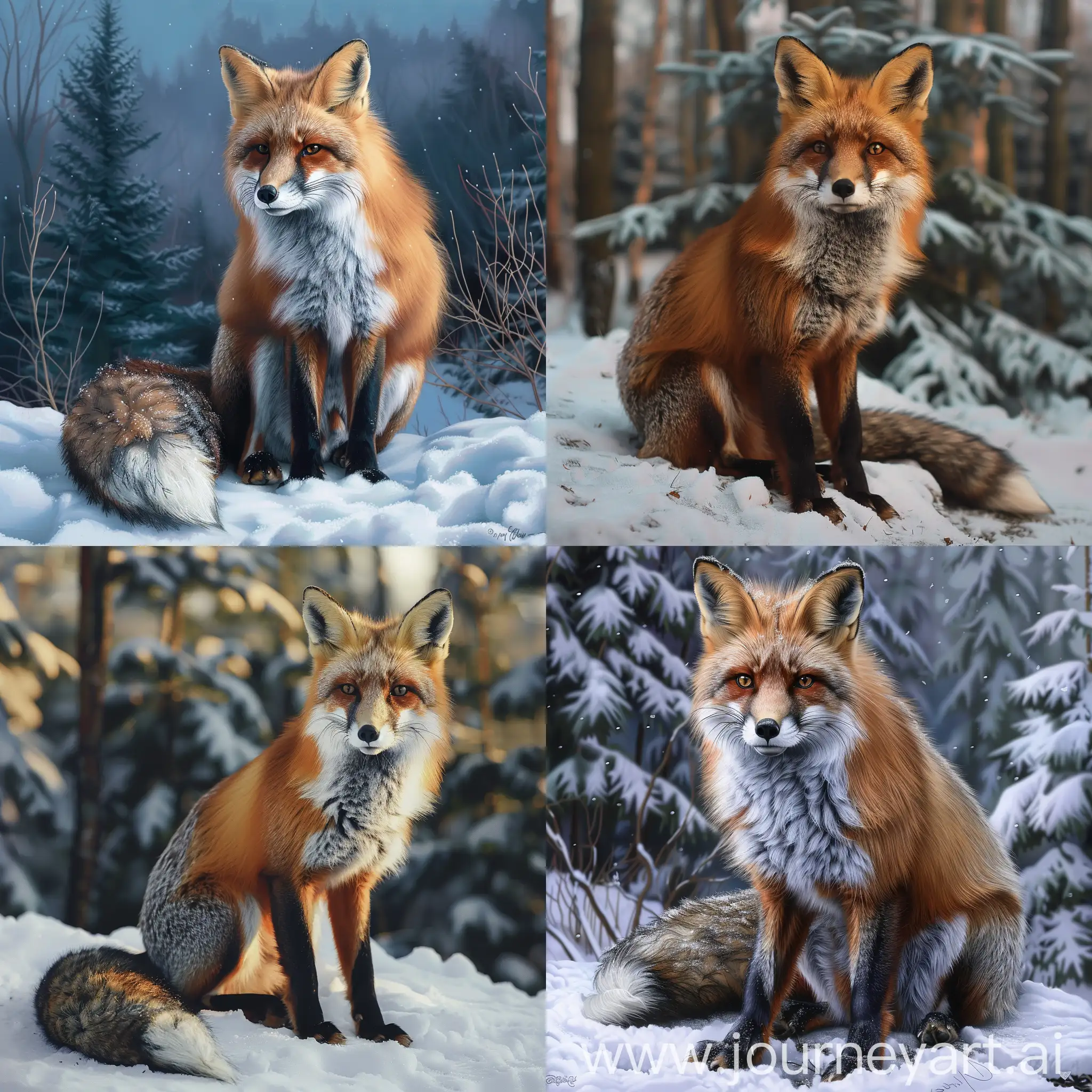 Majestic-Winter-Fox-Sitting-in-Snowy-Forest