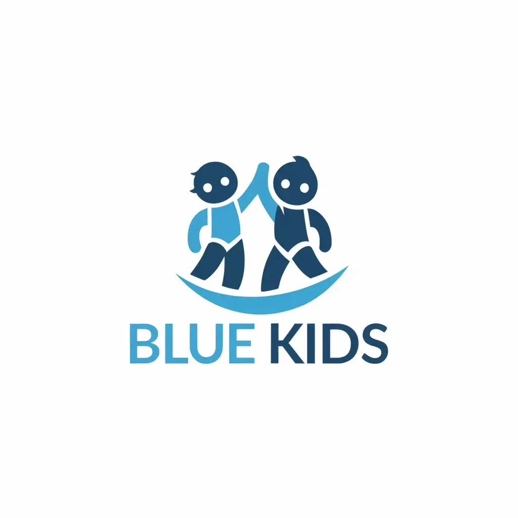 a logo design,with the text "BLUE KIDS", main symbol:Two kids water sports,Minimalistic,clear background