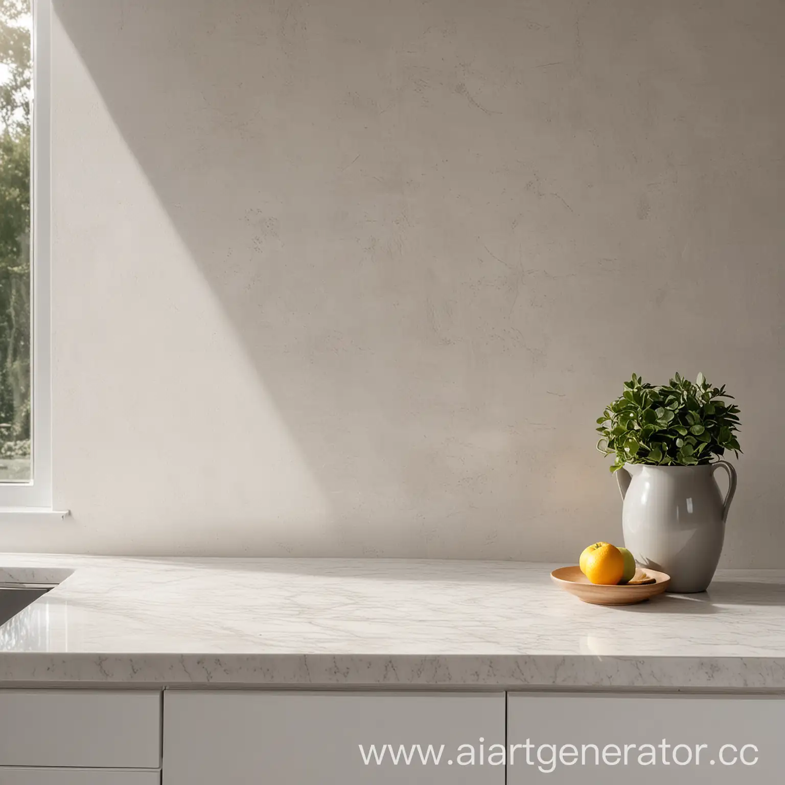 light countertop against a light gray wall with sun glares