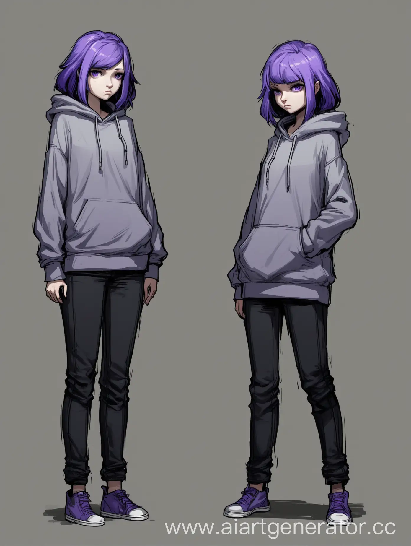 Indifferent-Girl-in-Gray-Hoodie-with-Violet-Hair