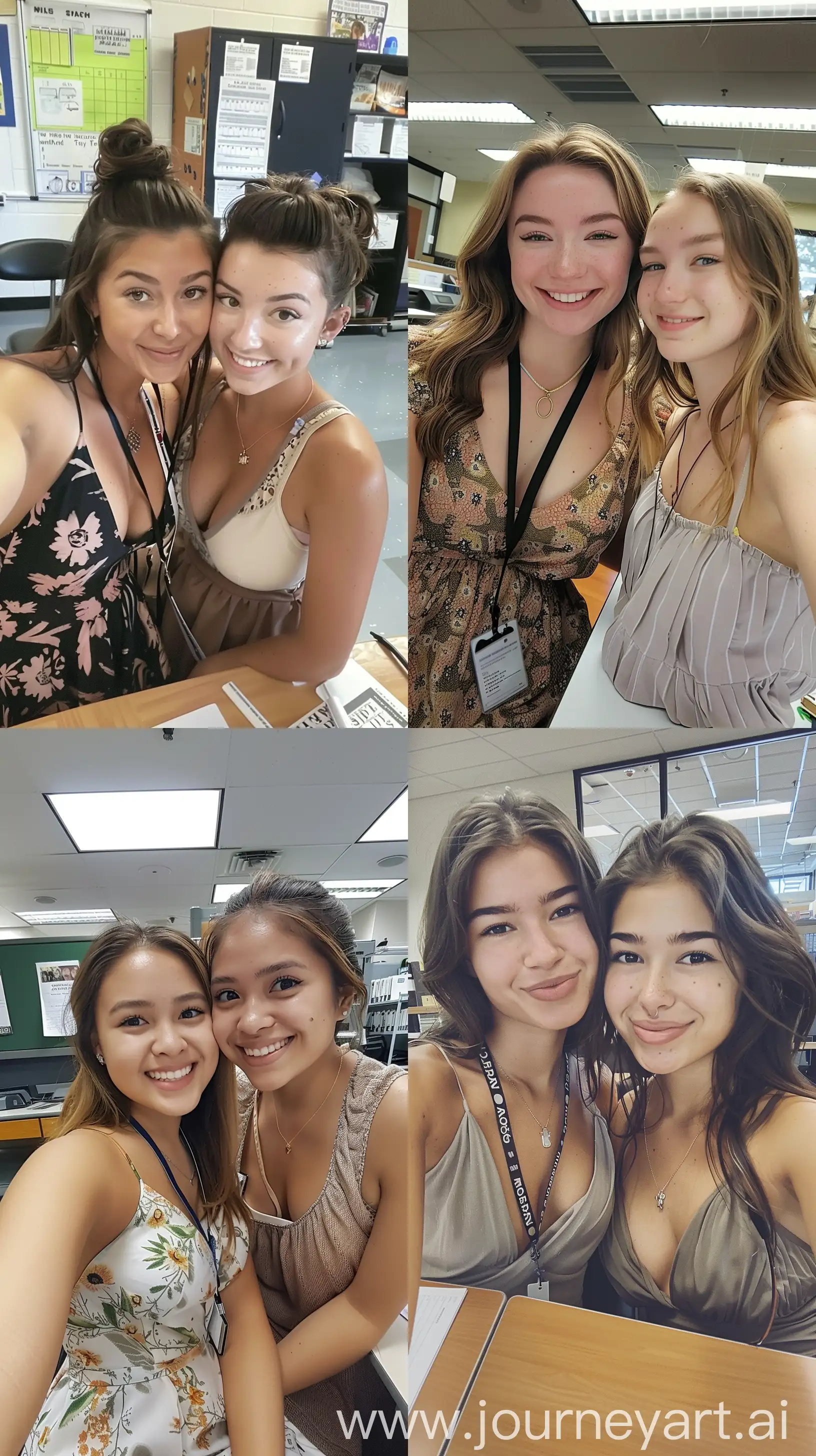 High-School-Teacher-Taking-Selfie-with-Female-Student-at-Desk