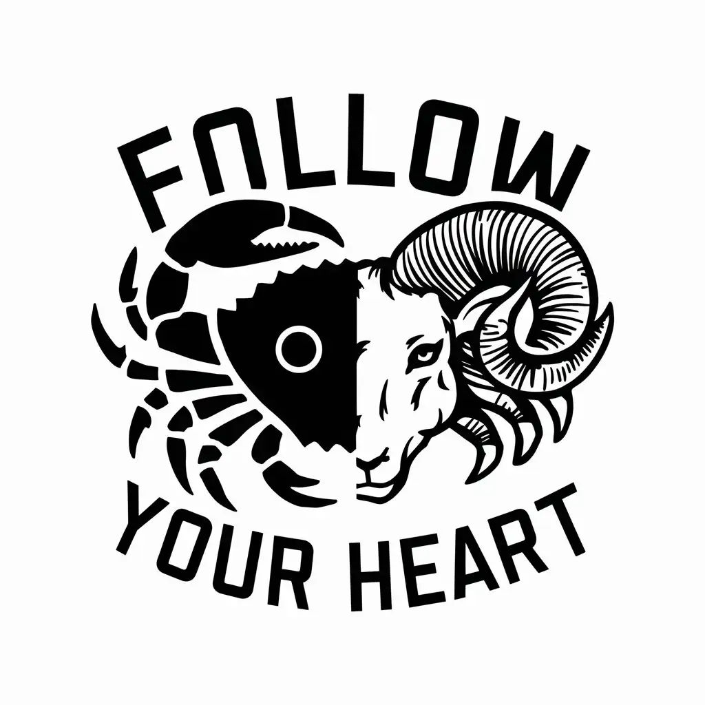 a logo design,with the text "Follow Your Heart", main symbol:Cancer; Ram,Moderate,clear background