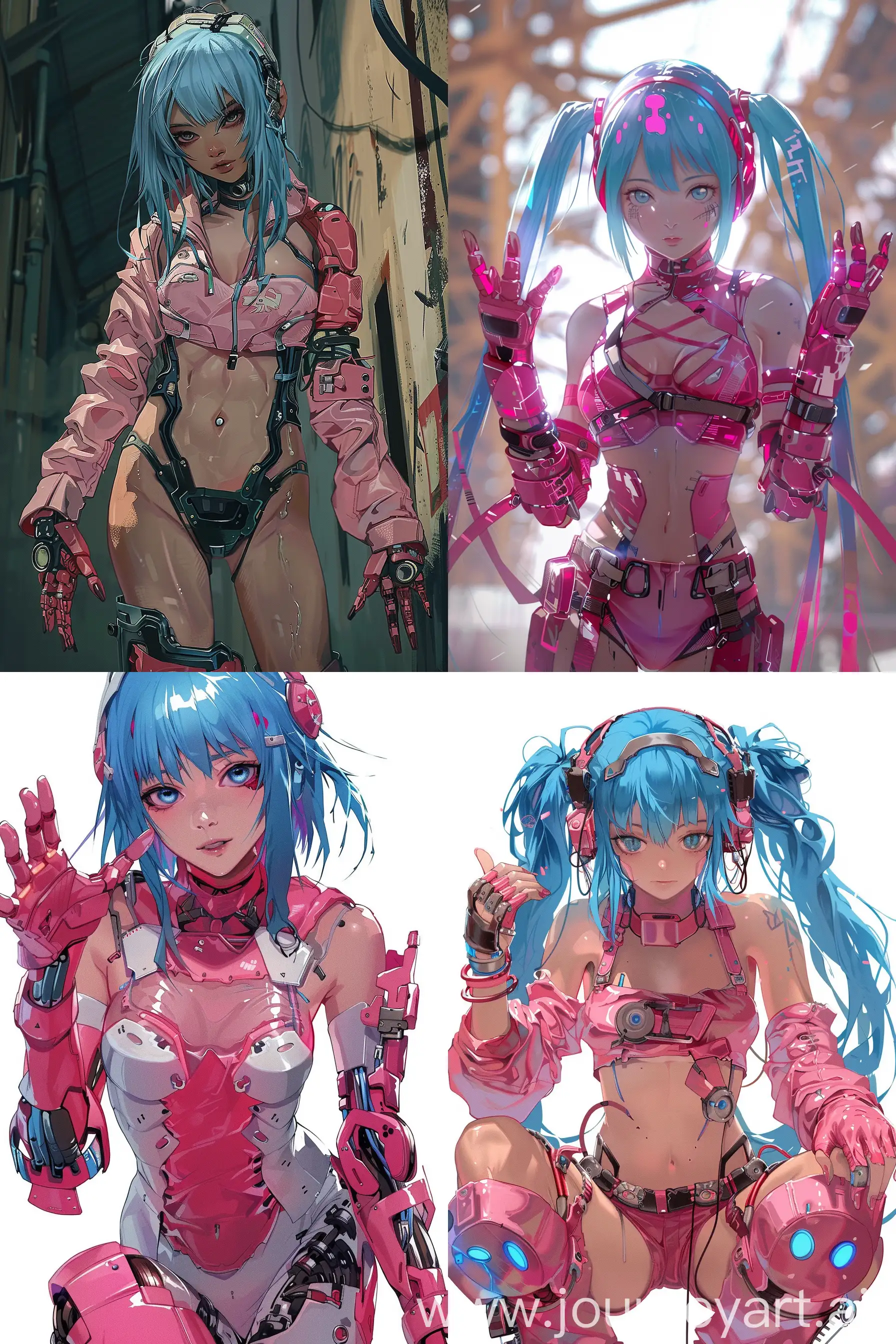 Cyberpunk-Anime-Girl-in-Pink-Clothes-with-Blue-Hair