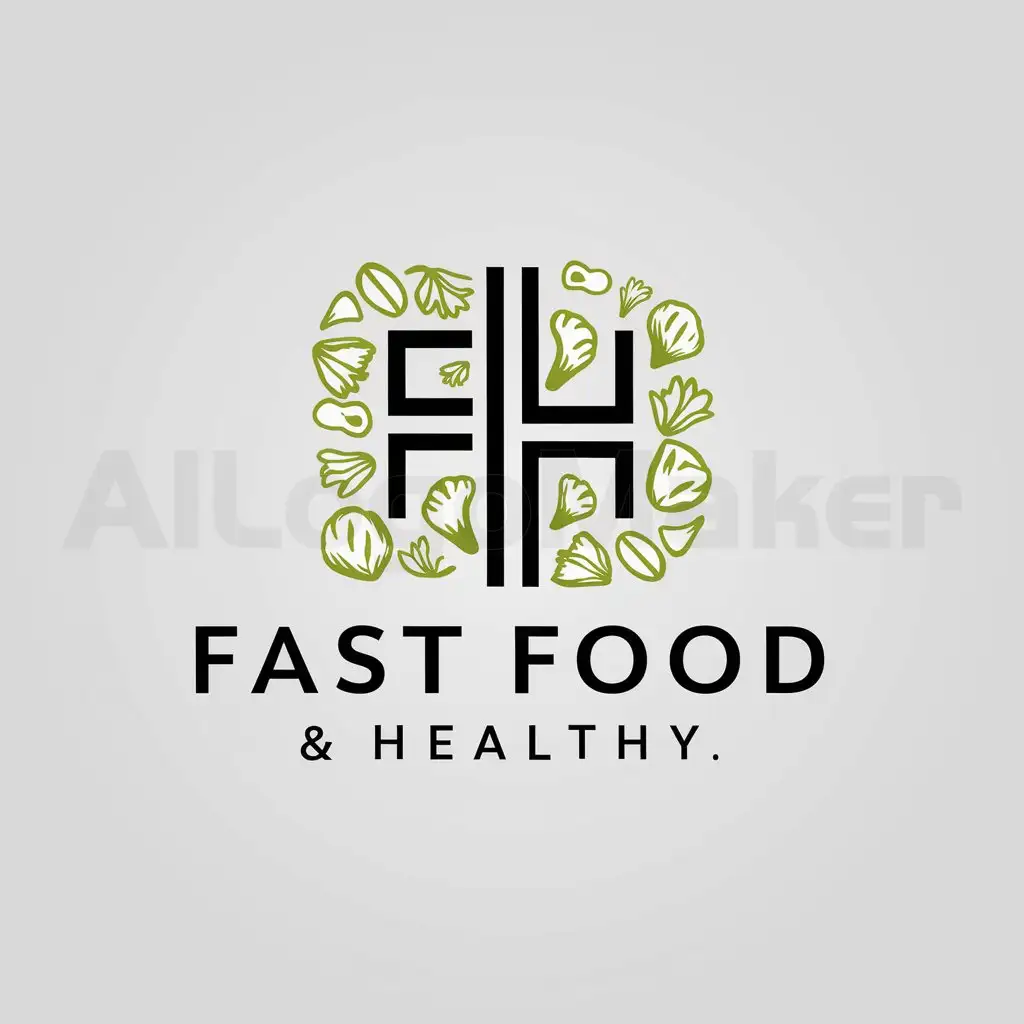 a logo design,with the text "Fast Fodd & Healty", main symbol:F F & H de initiales, restaurant of fast food, healthy food with many vegetables,Minimalistic,clear background