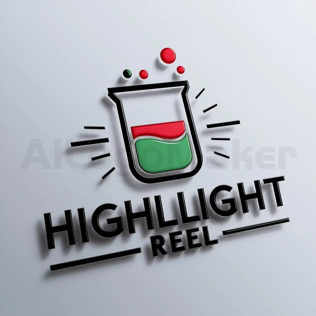 a logo design,with the text "highlight reel", main symbol:Beaker，There is a layer of red liquid and green liquid in the beaker,Moderate,be used in science and technology industry,clear background