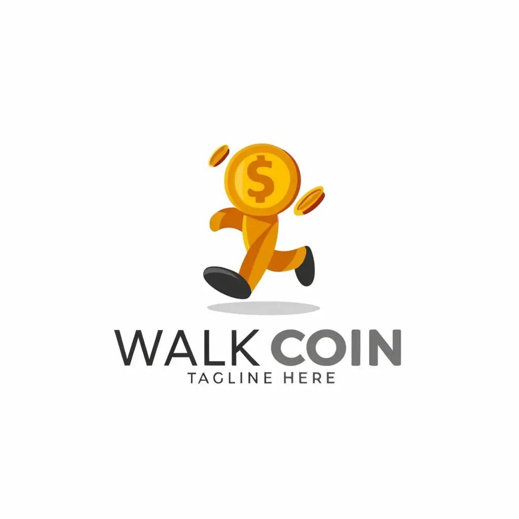 a logo design, with the text 'walk coin', main symbol: when you walk, you can get the coin, Moderate, be used in app industry, clear background, 3D, some bitcoin,luxurious