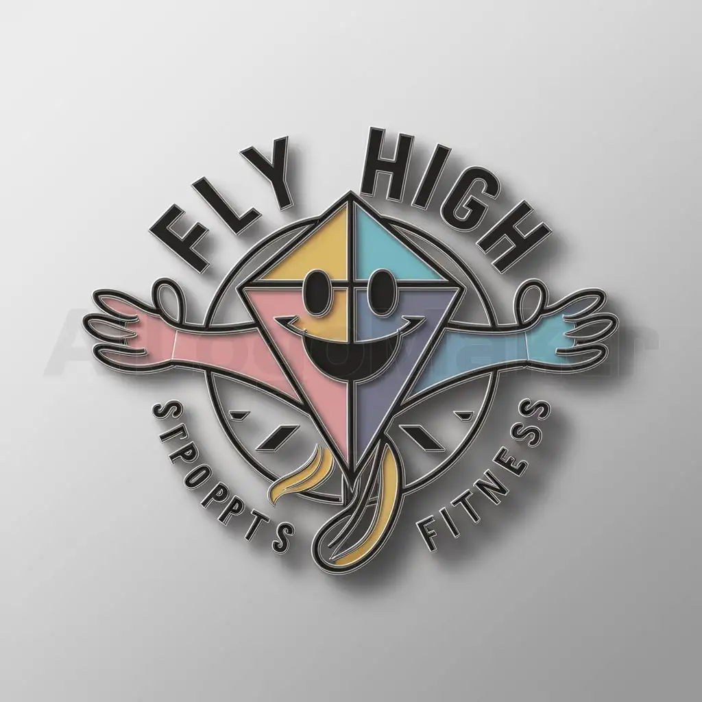 a logo design,with the text 'fly high', main symbol:smiling kite,colorful,complex,be used in Sports Fitness industry,clear background