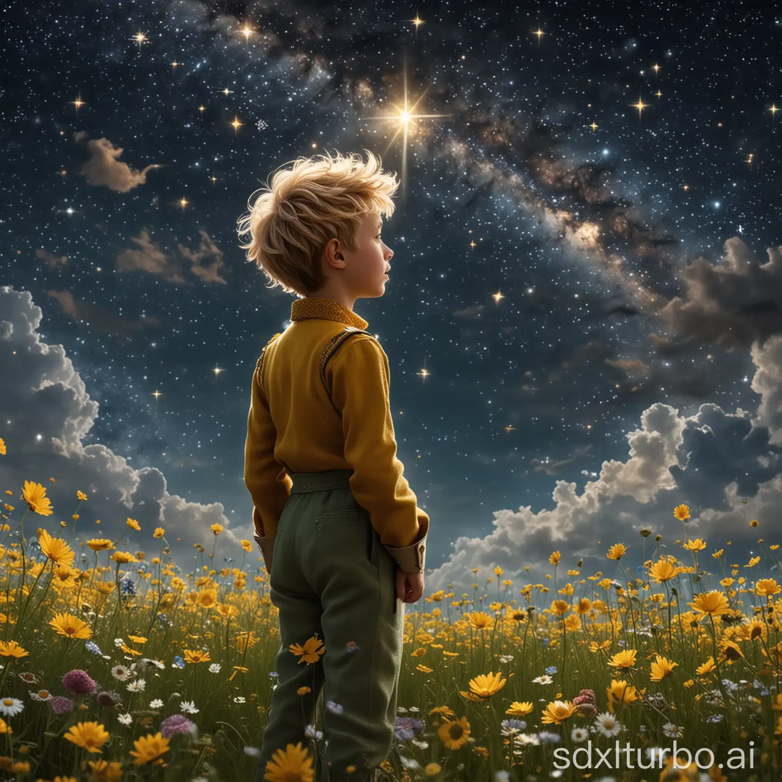 Guardian-of-the-Bright-Star-Little-Prince-Protects-His-Beloved-Flower-in-the-Sky