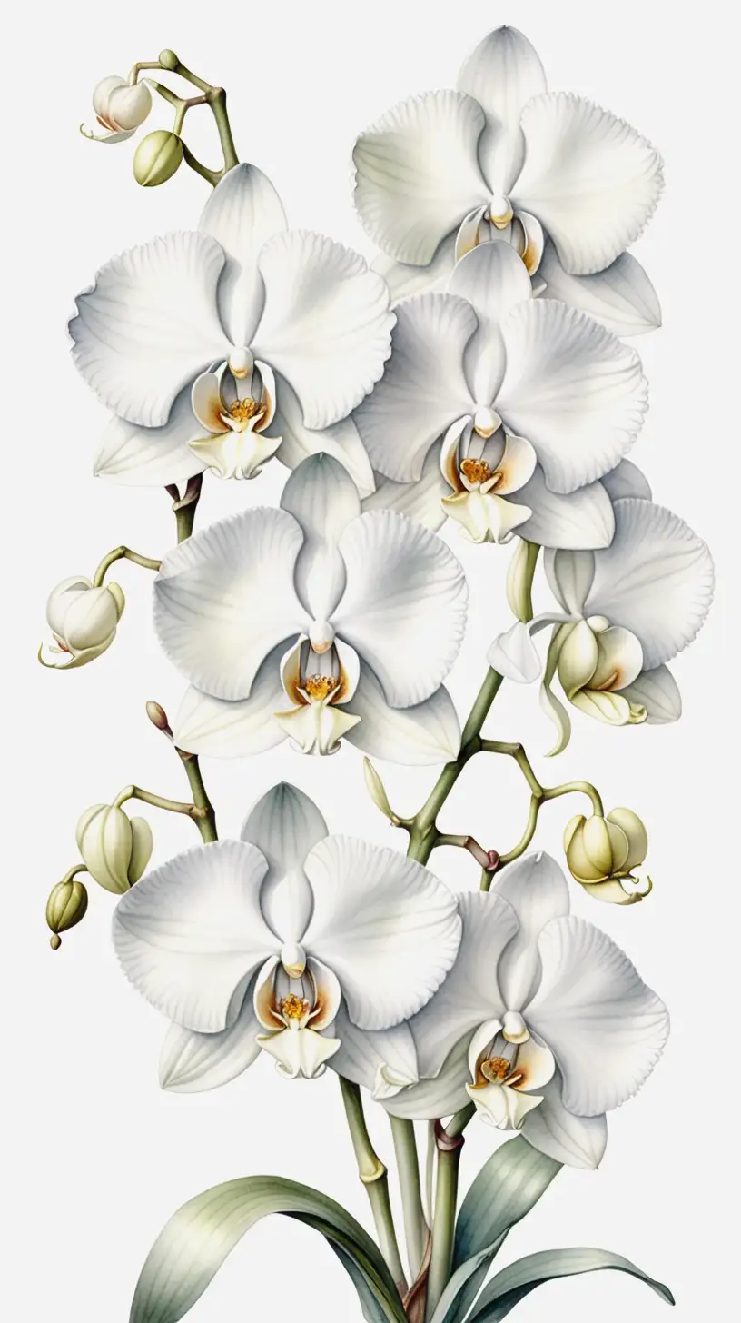 Elegant Watercolor Painting of White Orchids by PierreJoseph Redout
