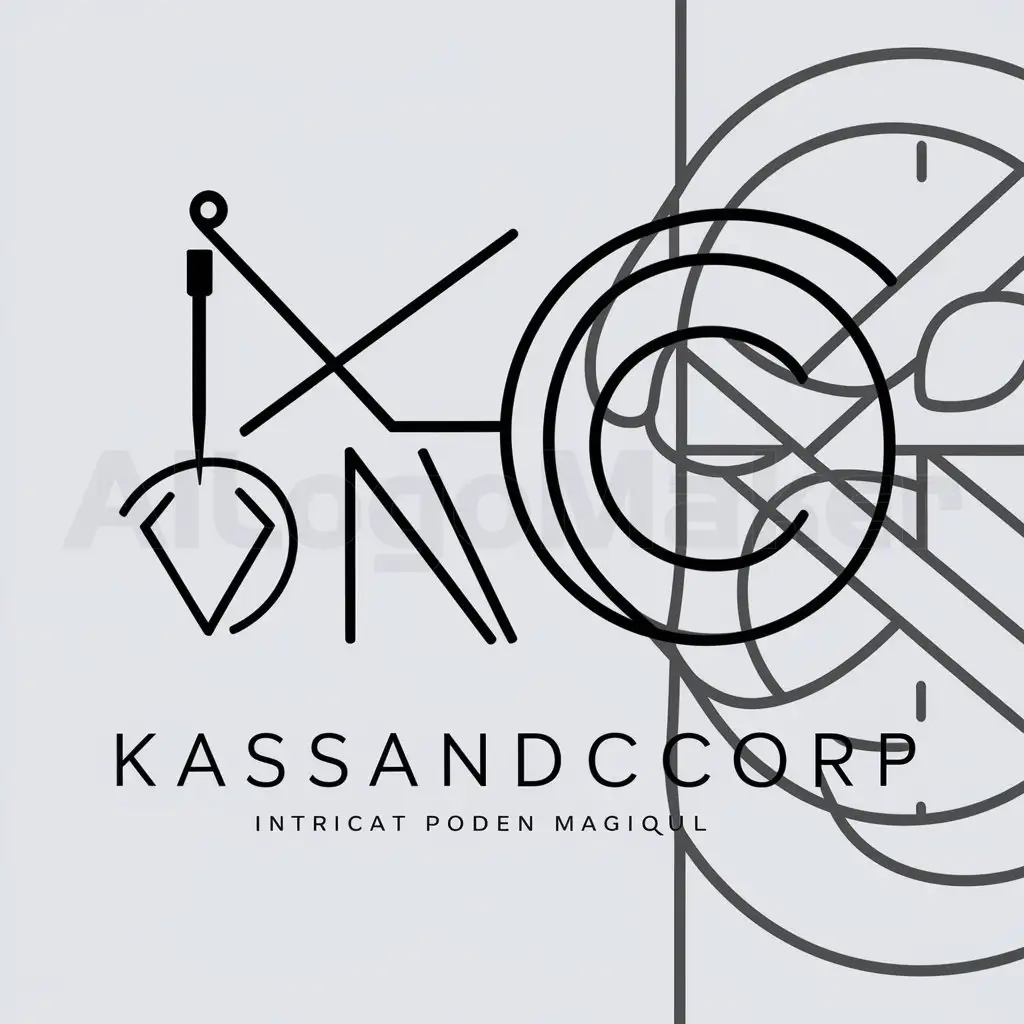 a logo design,with the text "KassAndCorp", main symbol:KAC, baguette magique, stylo,complex,clear background