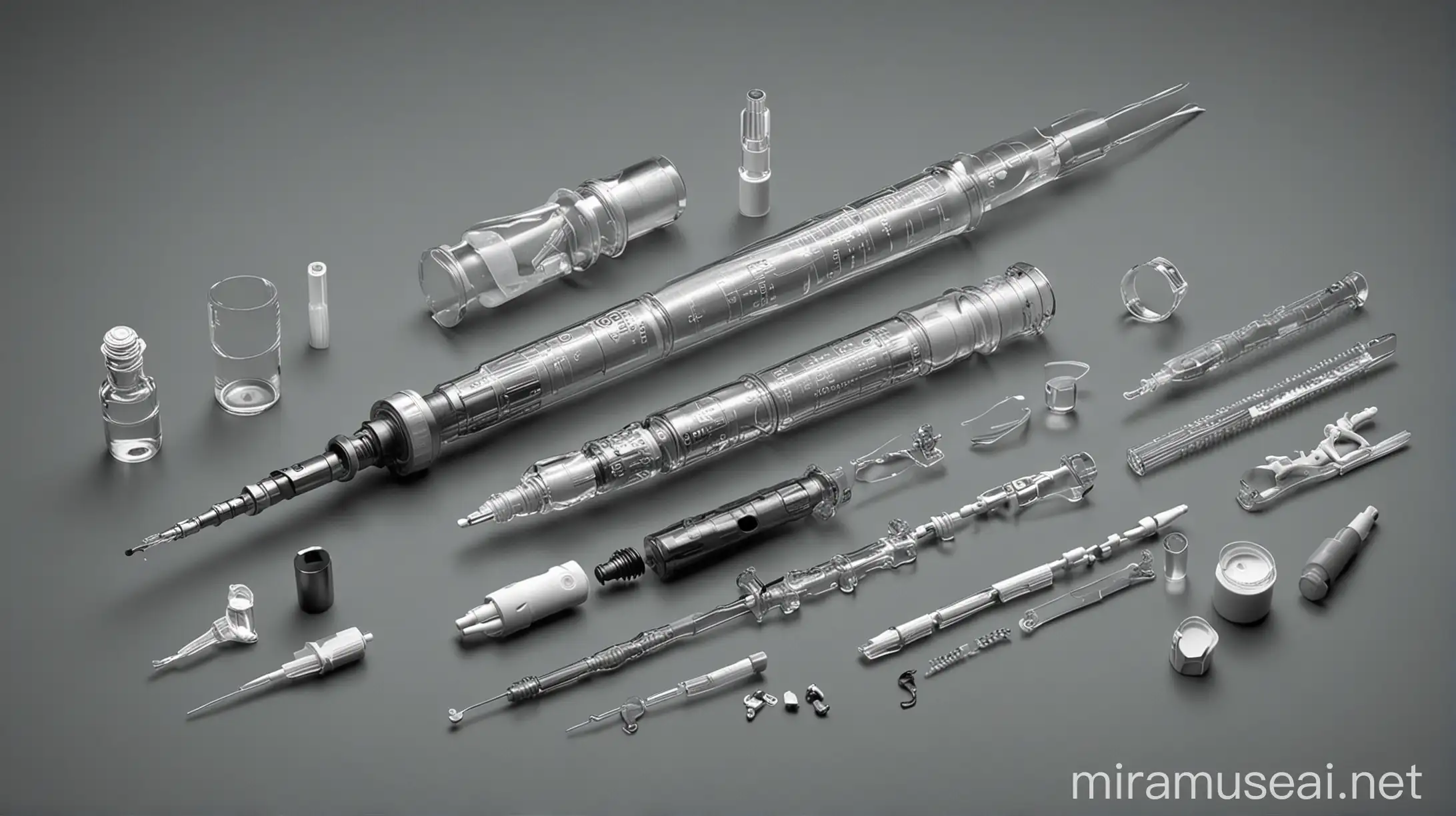Disassembled Prefilled Syringe with Detailed Parts Separation