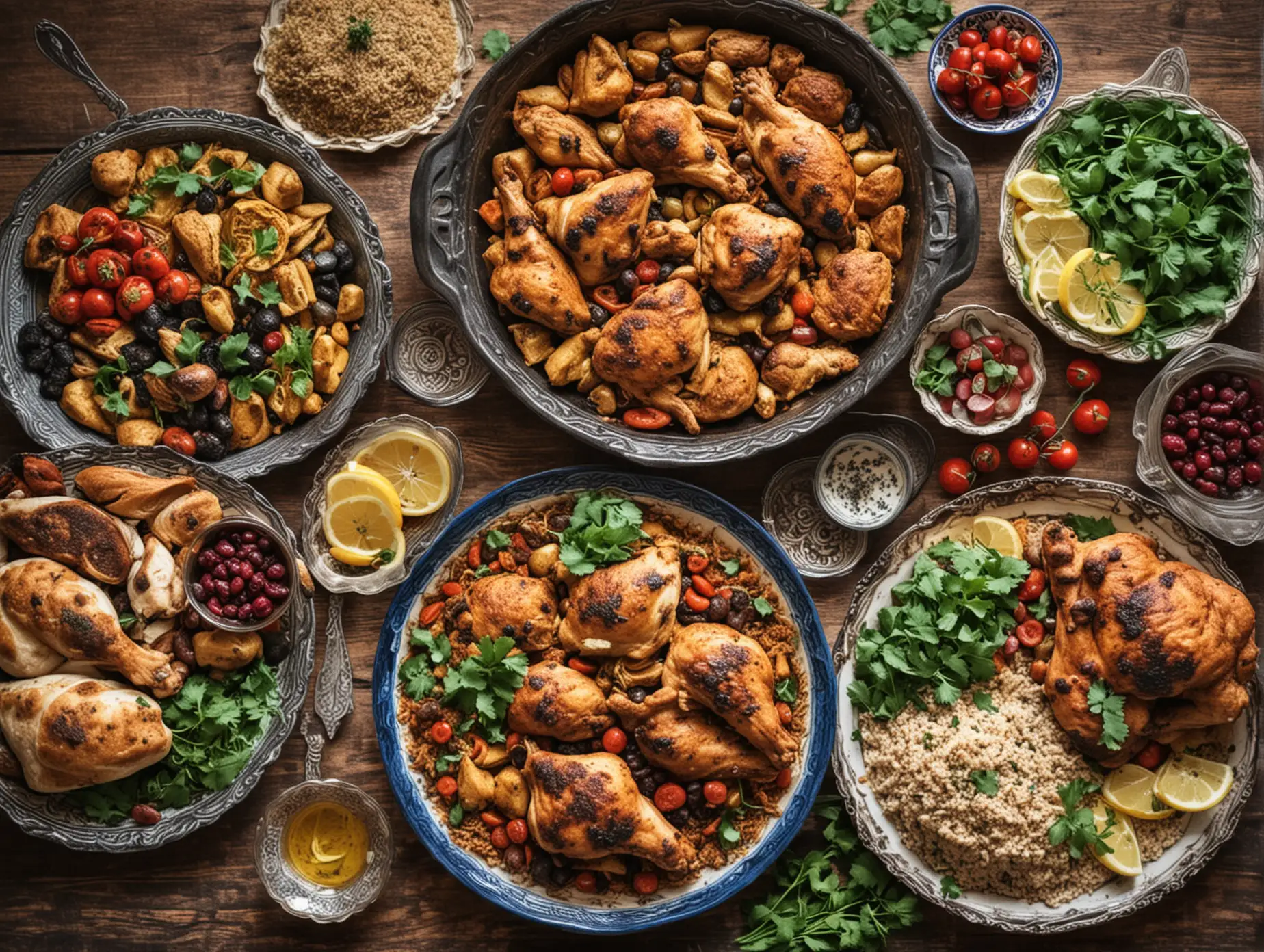 Traditional Persian and Iranian Chicken Dinner with Saffron Rice and Fresh Herbs