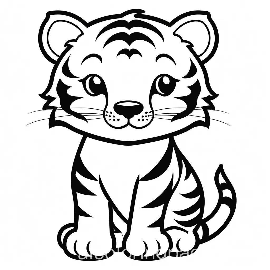 CREATE A CUTE SIMPLE TIGER WITH BLANKE BACKGROUND, Coloring Page, black and white, line art, white background, Simplicity, Ample White Space. The background of the coloring page is plain white to make it easy for young children to color within the lines. The outlines of all the subjects are easy to distinguish, making it simple for kids to color without too much difficulty