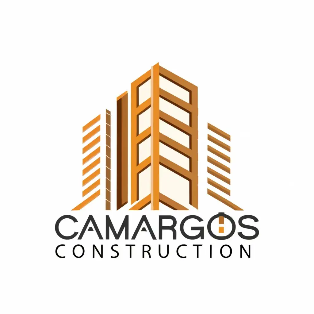 a logo design,with the text "Camargos Construction", main symbol:tall building + wood beams,complex,be used in Construction industry,clear background