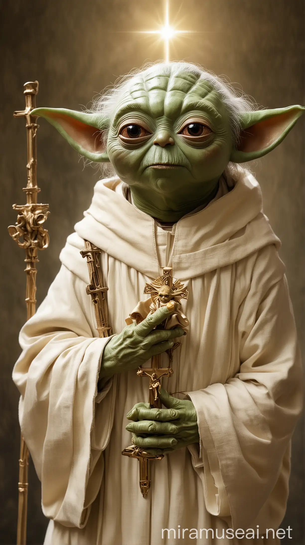 Yoda as a Catholic Saint Devotion Artwork