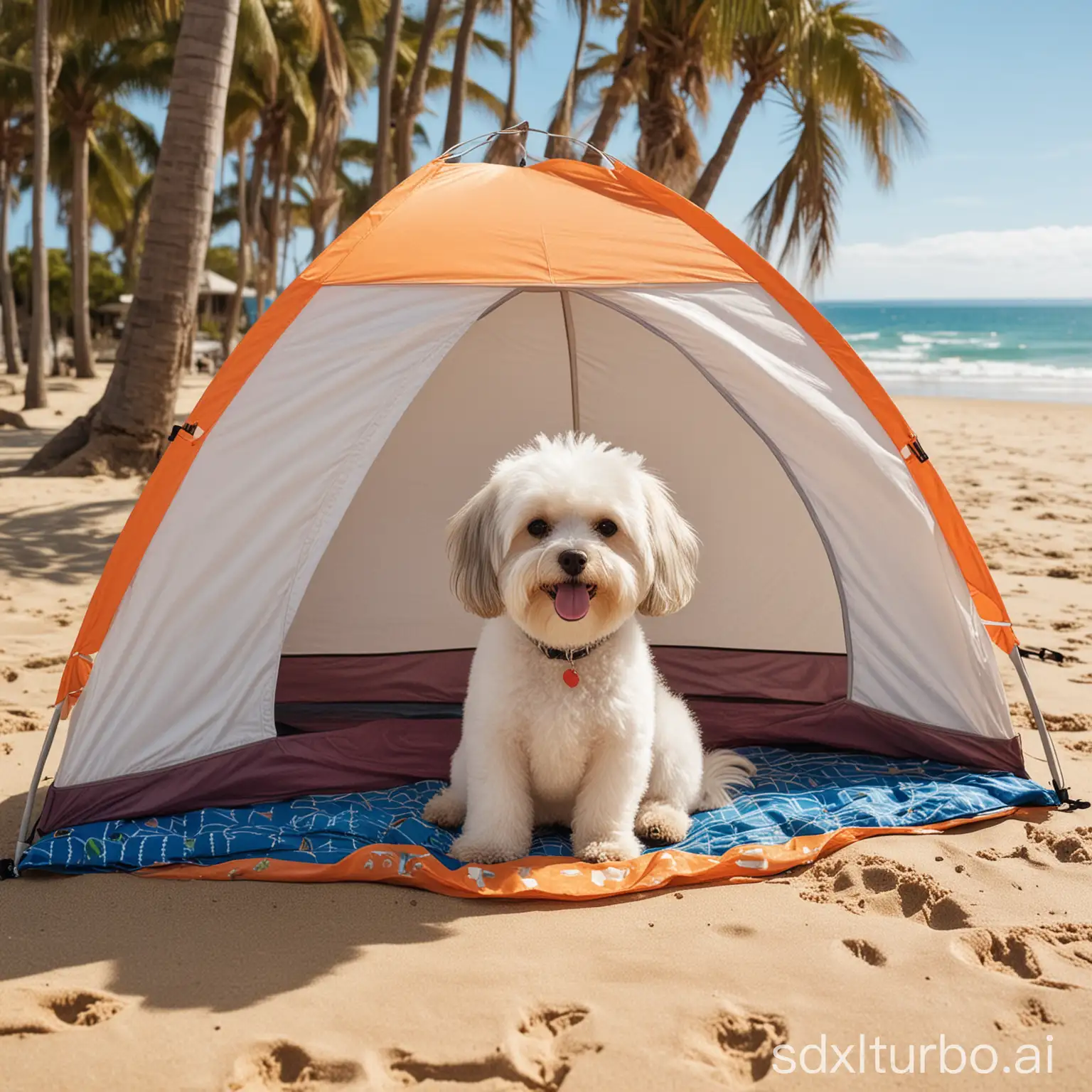 Beach-Tent-Scene-with-Playful-Characters-and-Their-Beloved-Pets