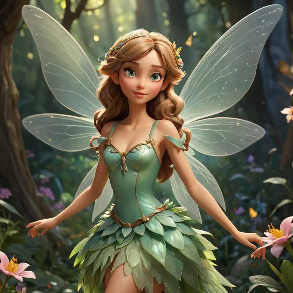 Disney Style 3D Fairy with Large Wings and Magical Background