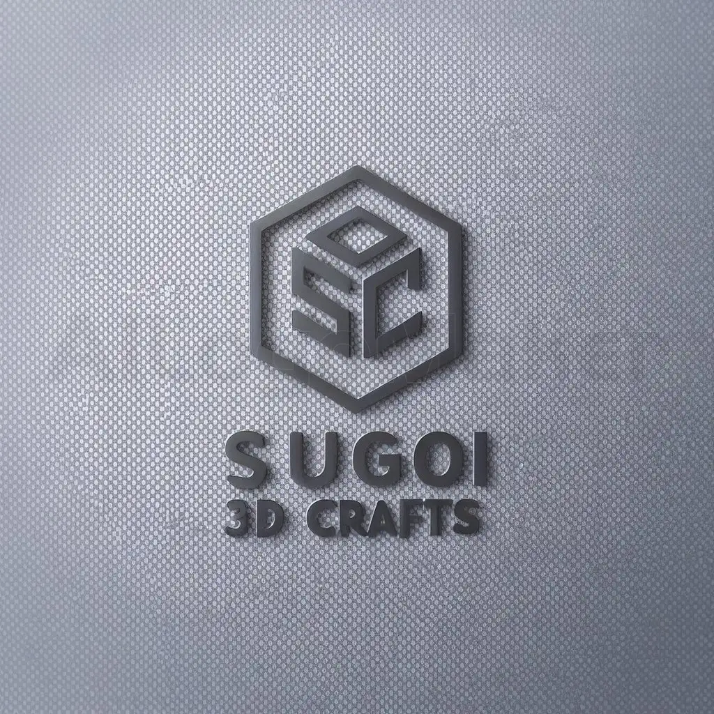a logo design,with the text "Sugoi 3D Crafts", main symbol:hexagon with a cube and SC inside,Minimalistic,be used in Others industry,clear background