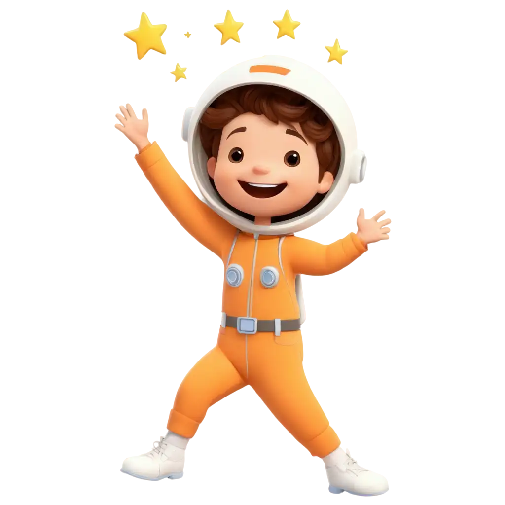 happy kid astronaut with stars cartoon