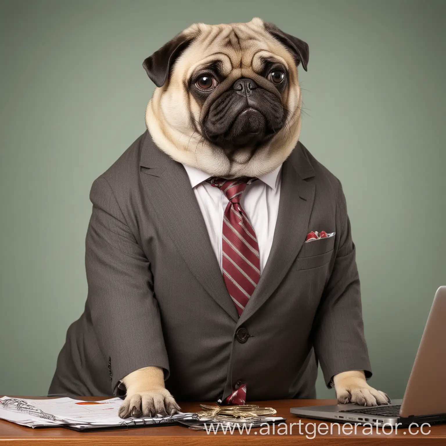 Chubby-Pug-Businessman-Wearing-Suit-and-Tie