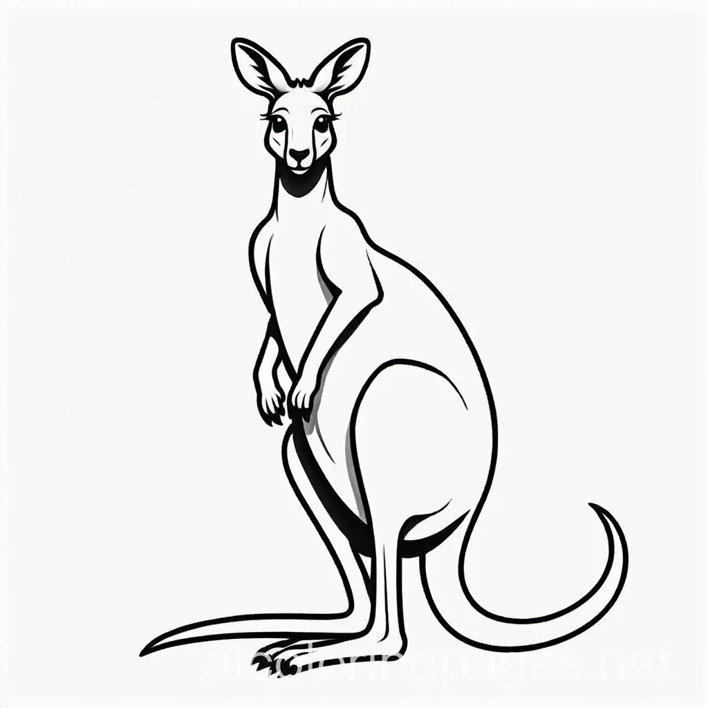 kangaroo, Coloring Page, black and white, line art, white background, Simplicity, Ample White Space. The background of the coloring page is plain white to make it easy for young children to color within the lines. The outlines of all the subjects are easy to distinguish, making it simple for kids to color without too much difficulty