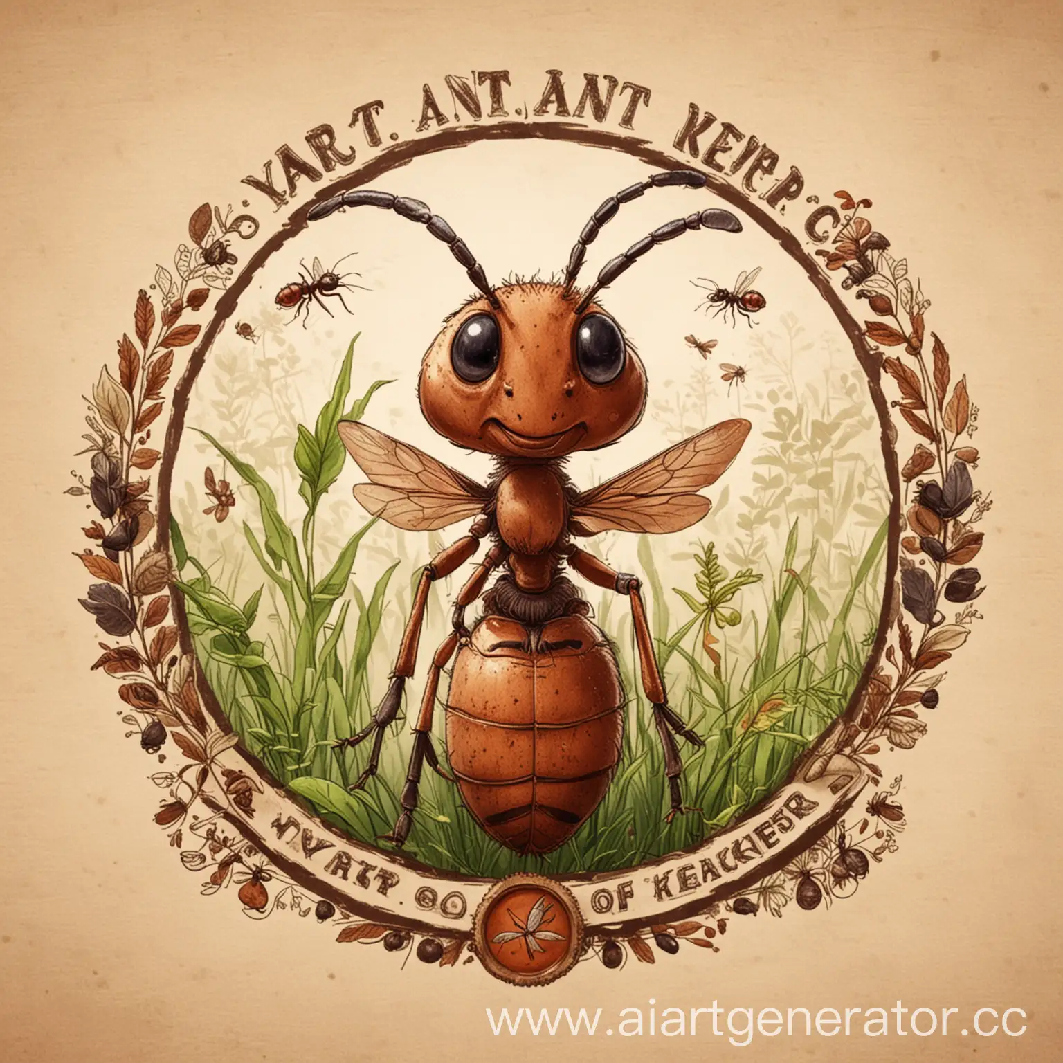 Ant-Mascot-with-World-of-Ant-Keeper-Inscription-for-InsectThemed-YouTube-Channel