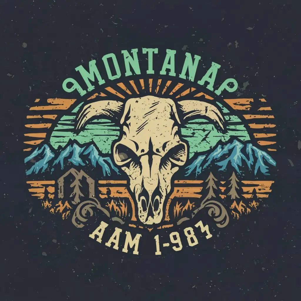 LOGO-Design-For-Montana-Rustic-Charm-with-Cow-Skull-and-Mountain-Motif