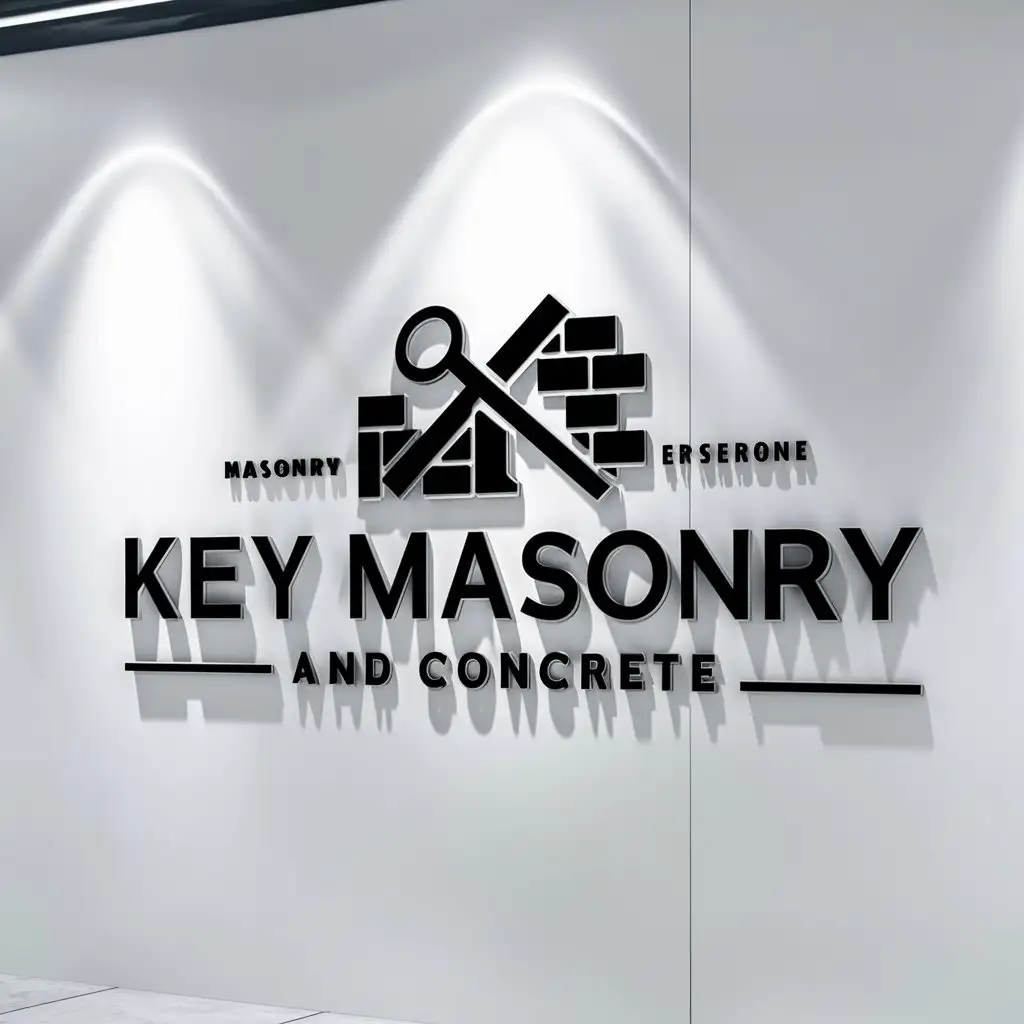 a logo design,with the text "Key Masonry and Concrete", main symbol: Logo for "Key Masonry and Concrete" with major emphasis on "Key Masonry" and minor emphasis on "and Concrete". The company specializes in brick, flagstone, pizza ovens, outdoor kitchens, fireplaces, chimney rebuilds, and concrete work. Background should be white only.,complex,be used in Masonry Company industry,clear background