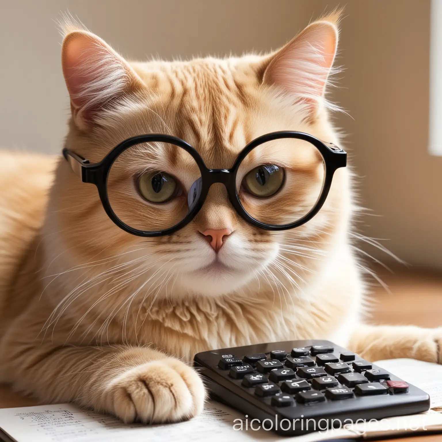 gato  con  gafas con calculadora