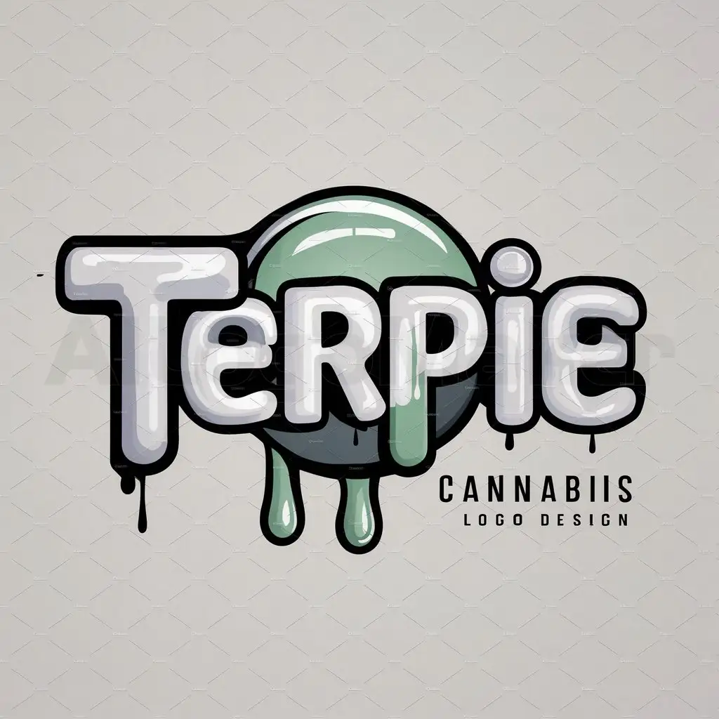a logo design,with the text "Terpie", main symbol:bubble text that's dripping, street art style,Moderate,be used in Cannabis industry,clear background