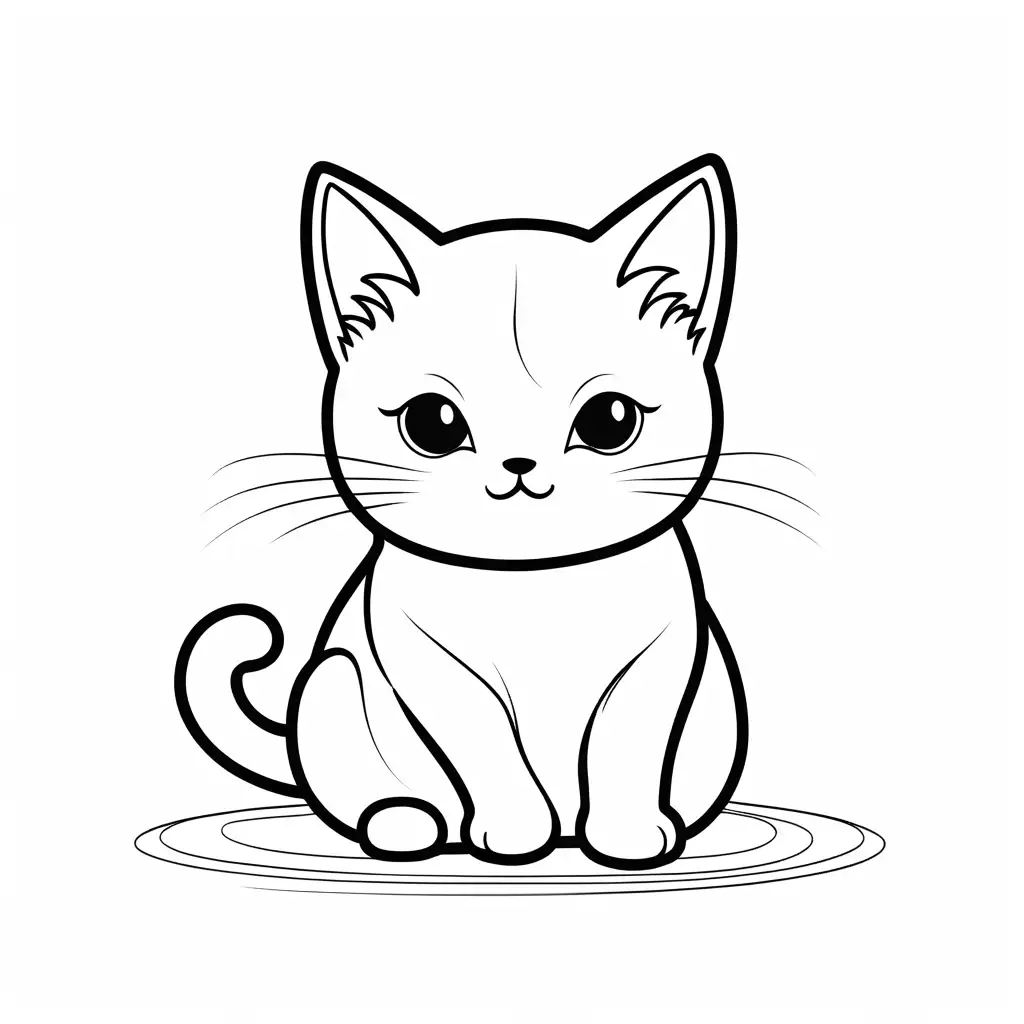 cute cat play ball, Coloring Page, black and white, line art, white background, Simplicity, Ample White Space