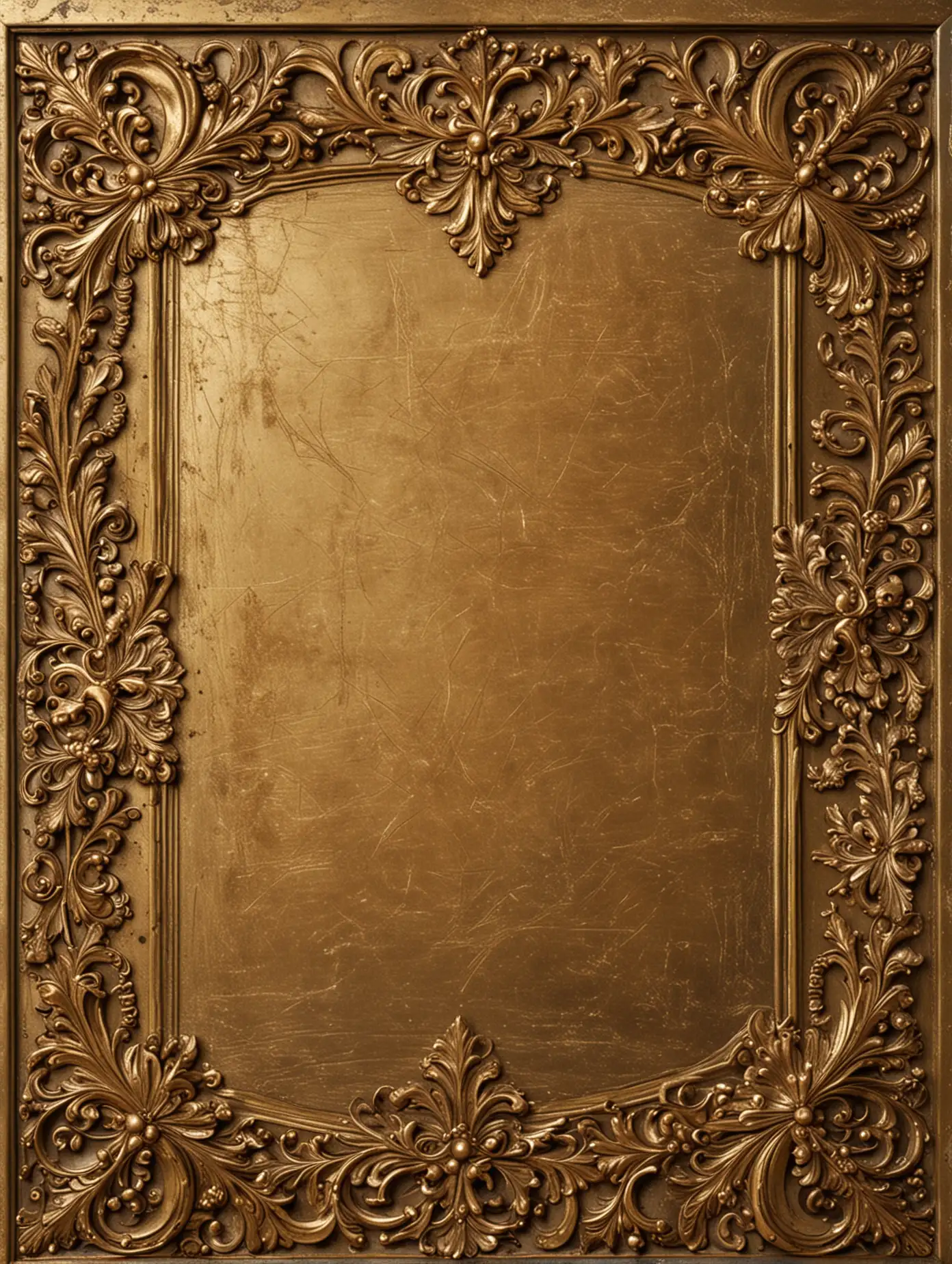A rectangular surface with antique gold decorations on it